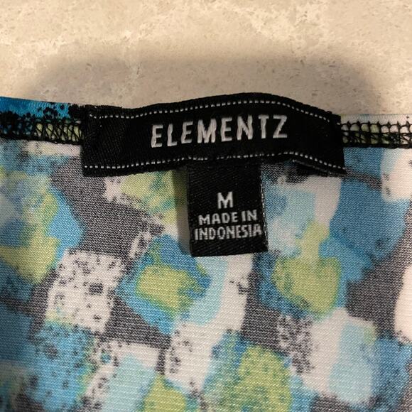 Elementz women's blouse two-fer Medium short sleeves relaxed silver clasp blue - Picture 8 of 14